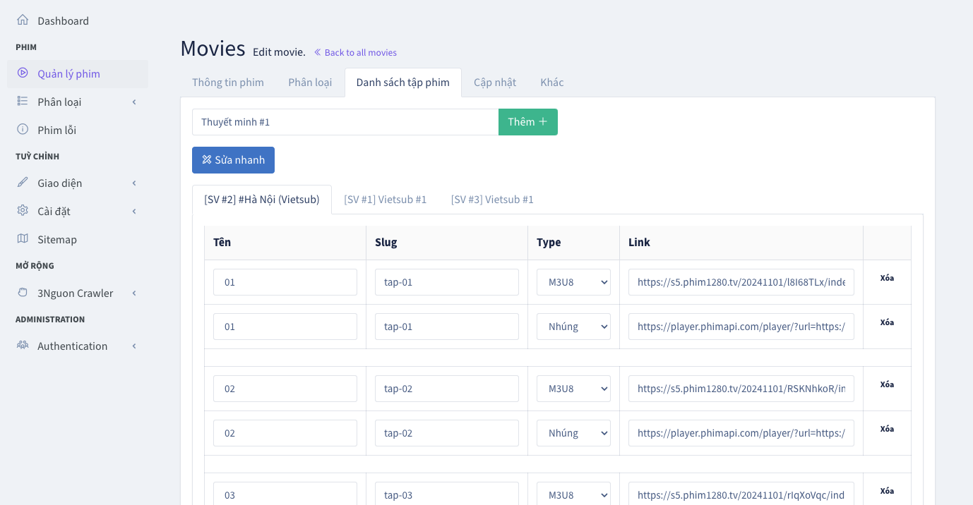Plugin Crawl 3 nguồn cho OPhimCMS